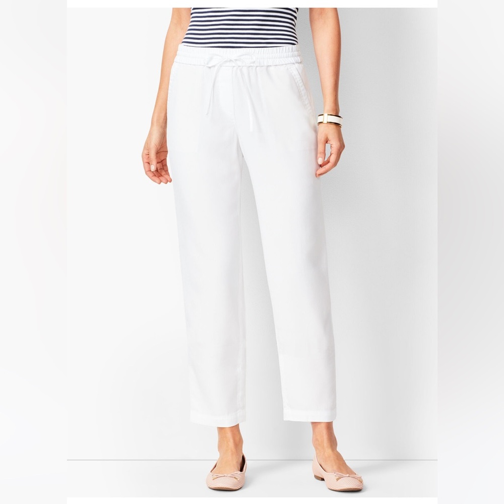 NWT Talbots White Linen Pants Easy Drawstring Waist‎ With Pockets 22W Resortwear
